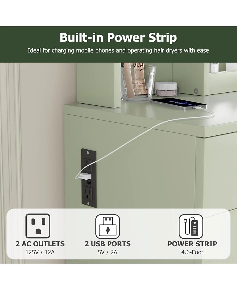 gaomon Vanity Desk with Mirror and Light, Makeup Vanity Table with Charging Station
