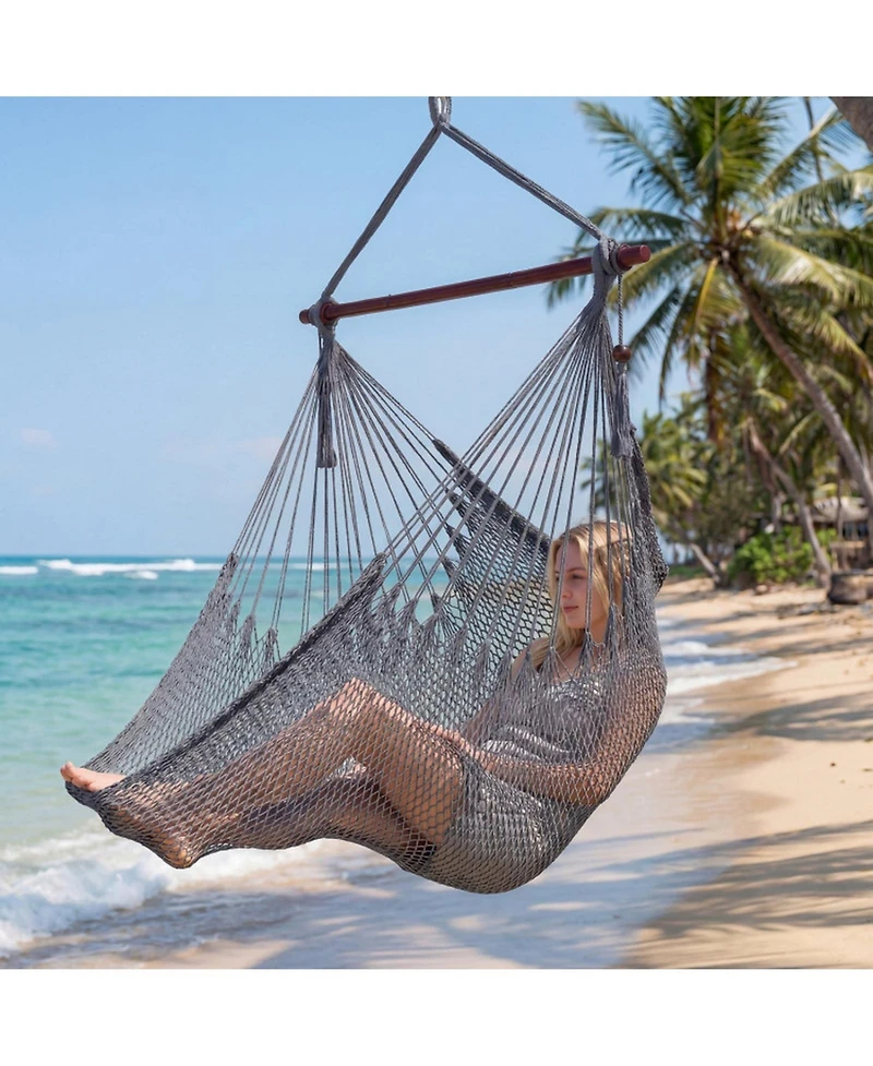 Gouun Caribbean Hammock Chair with Metal Spreader Bar Woven Rope Swing Seat