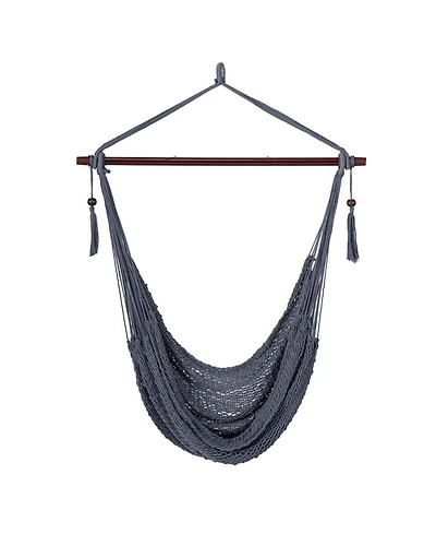 Gouun Caribbean Hammock Chair with Metal Spreader Bar Woven Rope Swing Seat
