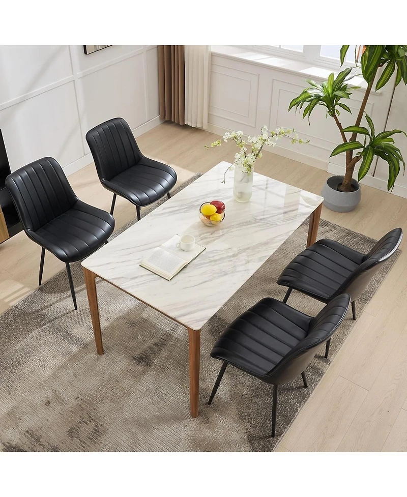 gaomon Set of 2 Modern Faux Leather Upholstered Dining Chairs, Linear Design Side Chairs with Sturdy Metal Legs