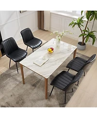 gaomon Set of 2 Modern Faux Leather Upholstered Dining Chairs, Linear Design Side Chairs with Sturdy Metal Legs