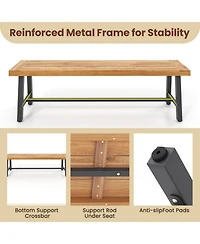 Sugift 63 in Acacia Wood Patio Outdoor Backless Bench Seats 3