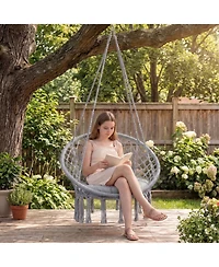 Sugift Macrame Hammock Swing Chair with Round Seat Cushion 2 Hanging Methods