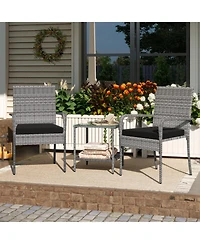 Gouun 3-Piece Rattan Patio Set with Cushioned Chairs and 2-Tier Glass Side Table
