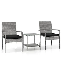 Gouun 3-Piece Rattan Patio Set with Cushioned Chairs and 2-Tier Glass Side Table