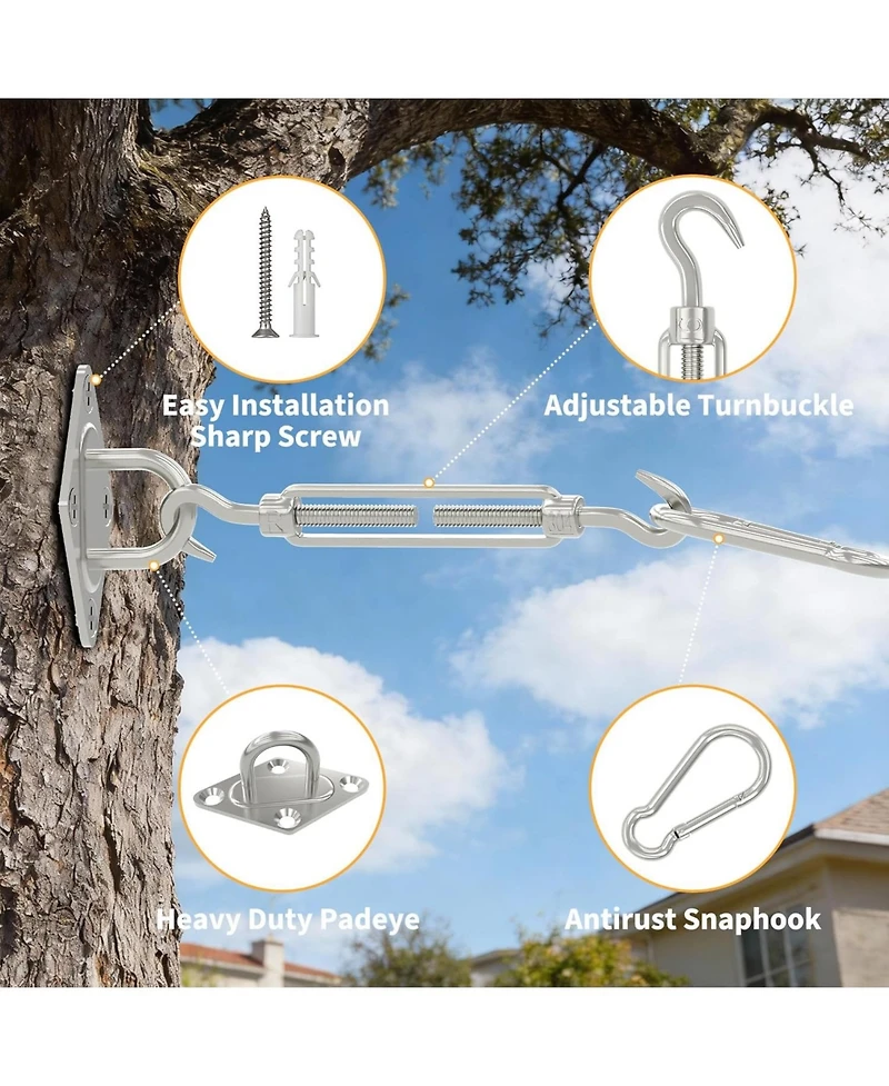 gaomon Shade Sail Hardware Kit, 6 Inch Outdoor Sun Sail Accessories, 304 Stainless Steel Turnbuckles and Brackets for Triangle Sails
