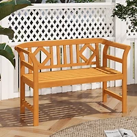 Sugift 47 in Acacia Wood Patio Loveseat with Geometric Backrest