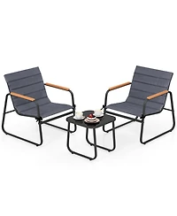 Sugift 3-Piece Fabric Patio Bistro Set with Tempered Glass Side Table