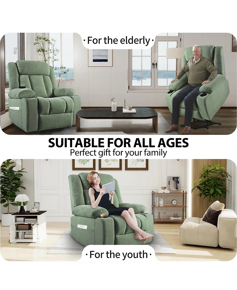Clihome Power Lift Recliner Chair for Elderly,Fabric Lift Chairs for Living Room,Home Theater Seating with 2 Cup Holders,Side Pockets,Remote Control