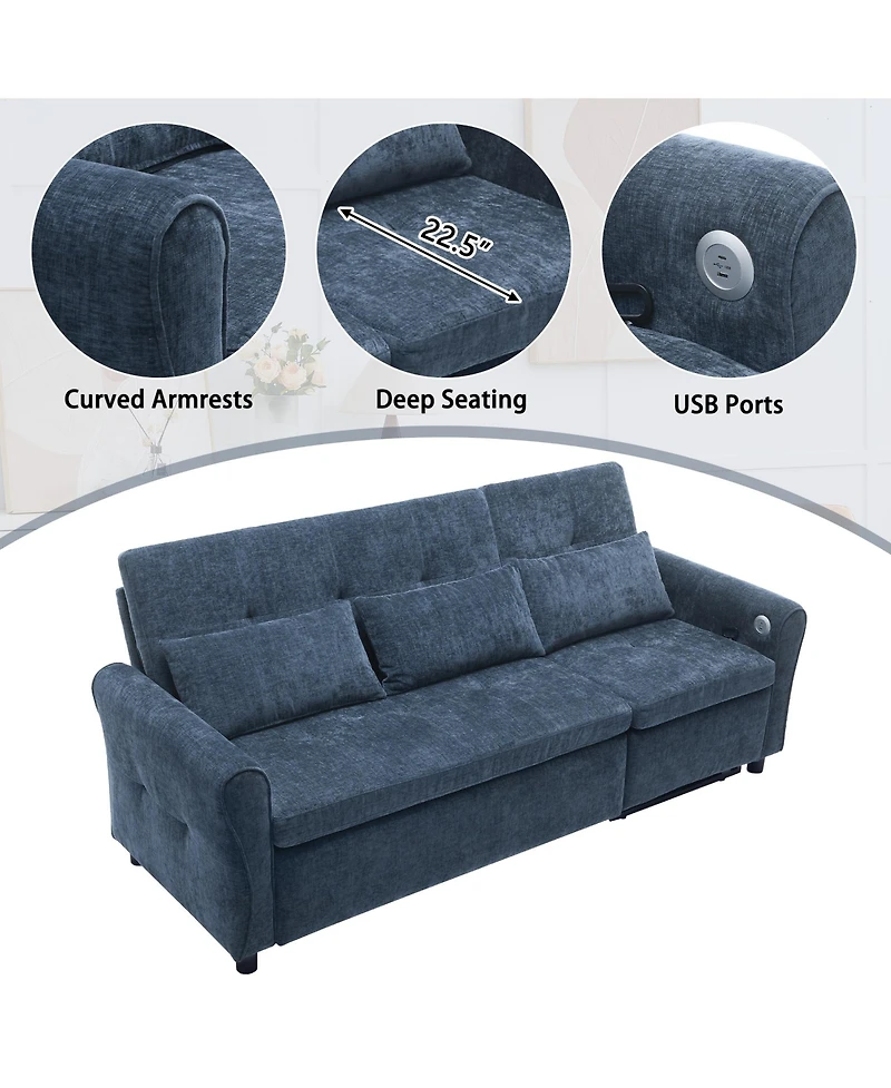 Clihome 2-in-1 Sofa Three-seater Sofa with Sofa Bed and a Reversible Recliner Sofa