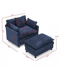 Boyel Living 39.4 Inch Modern Accent Chair with Ottoman Chenille Upholstered Club Room Reading