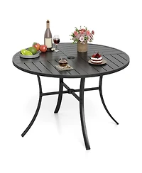 Gouun 42.5 In Round Metal Slat Patio Dining Table with Dual-Size Umbrella Hole