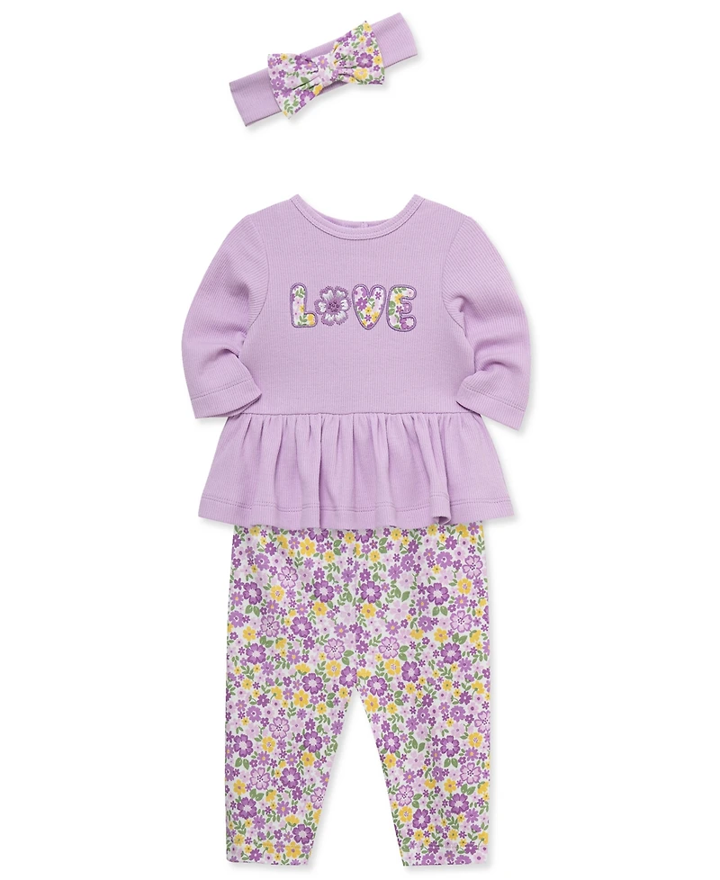 Little Me Baby Girls' Love Bodysuit, Pants and Headband, 3-Piece Set