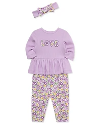 Little Me Baby Girls' Love Bodysuit, Pants and Headband, 3-Piece Set