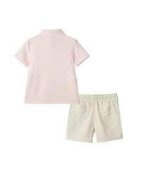Andy & Evan Toddler Boys 2T-6 Coral Breeze Puckered Button down and Shorts Set