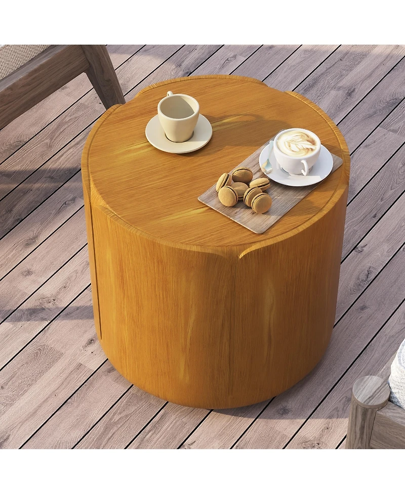 Clihome Round Outdoor Indoor Side Table, Modern Wood Grain Patio Garden Stool,No-Assembly Table for Patio, Garden, Backyard, Living Room