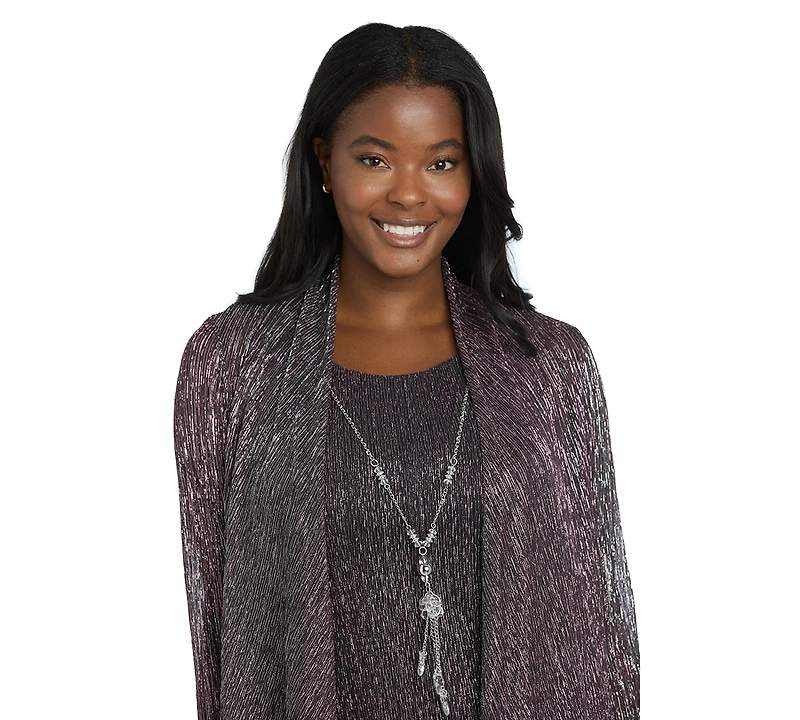 R & M Richards 3-Pc. Metallic Jacket, Necklace Top Pants Set