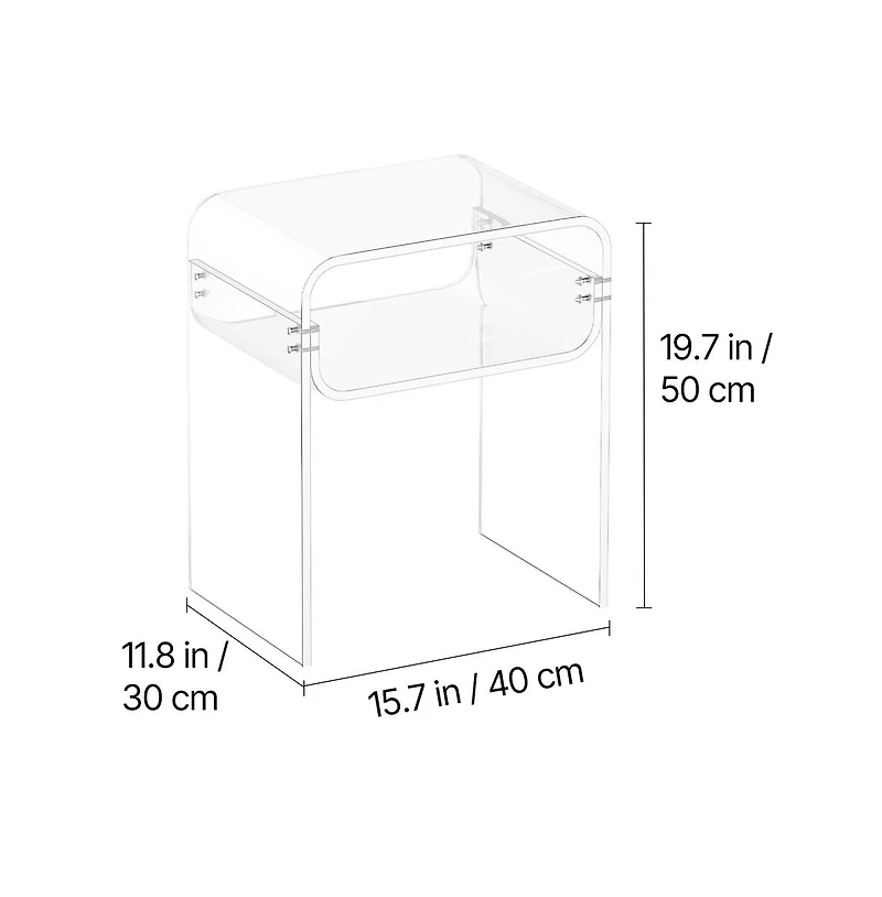 Sugift Acrylic Side Table 2 Tiers Clear Bedside Table with Storage Shelf