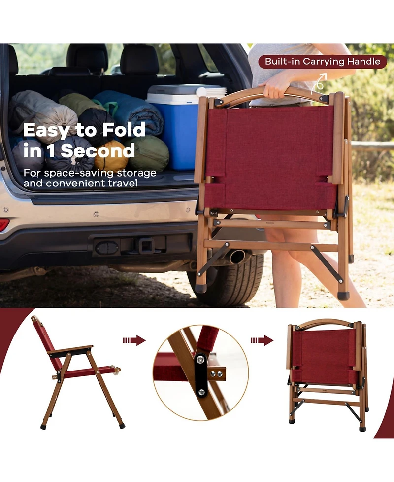 Mecale Lightweight Folding Camping Chair 2-Pack with Bamboo Accents, 330-lb Cap