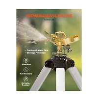 Sugift Impact Tripod Sprinkler 360 Degree Brass Head Adjustable Height