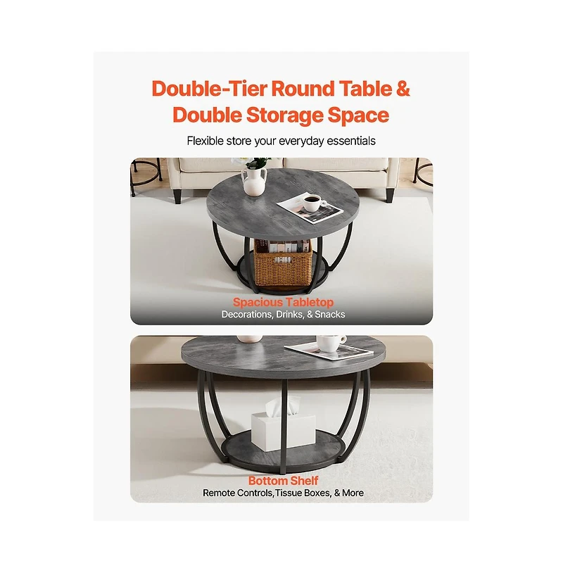 Sugift Coffee Table Modern Round 2 Tiers Wooden Circle with Open Storage