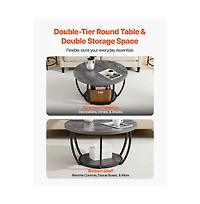 Sugift Coffee Table Modern Round 2 Tiers Wooden Circle with Open Storage