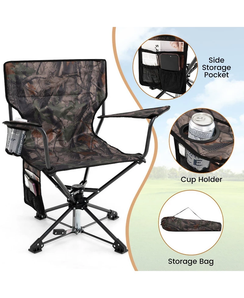 Sugift 360degree(s) Swivel Portable Foldable Hunting Chair Set of 2 with 600D Oxford Fabric