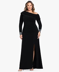 Betsy & Adam Plus Asymmetrical Neck Gown