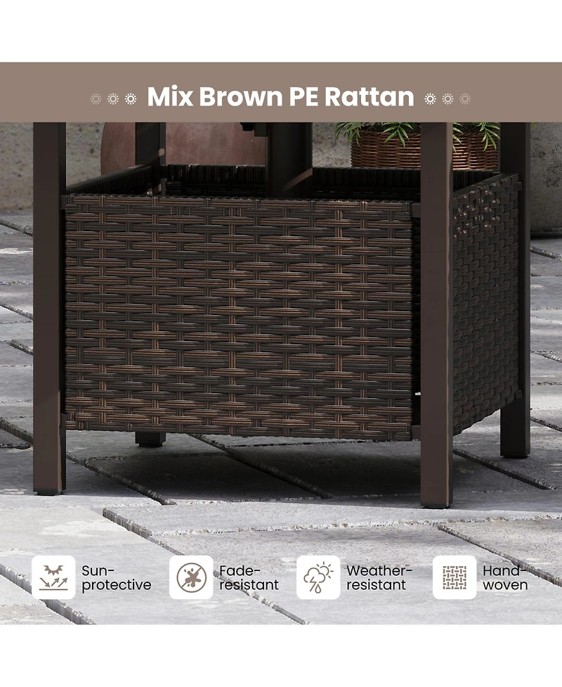 Sugift All-Weather Pe Wicker Outdoor Side Table with Umbrella Hole