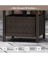 Sugift All-Weather Pe Wicker Outdoor Side Table with Umbrella Hole