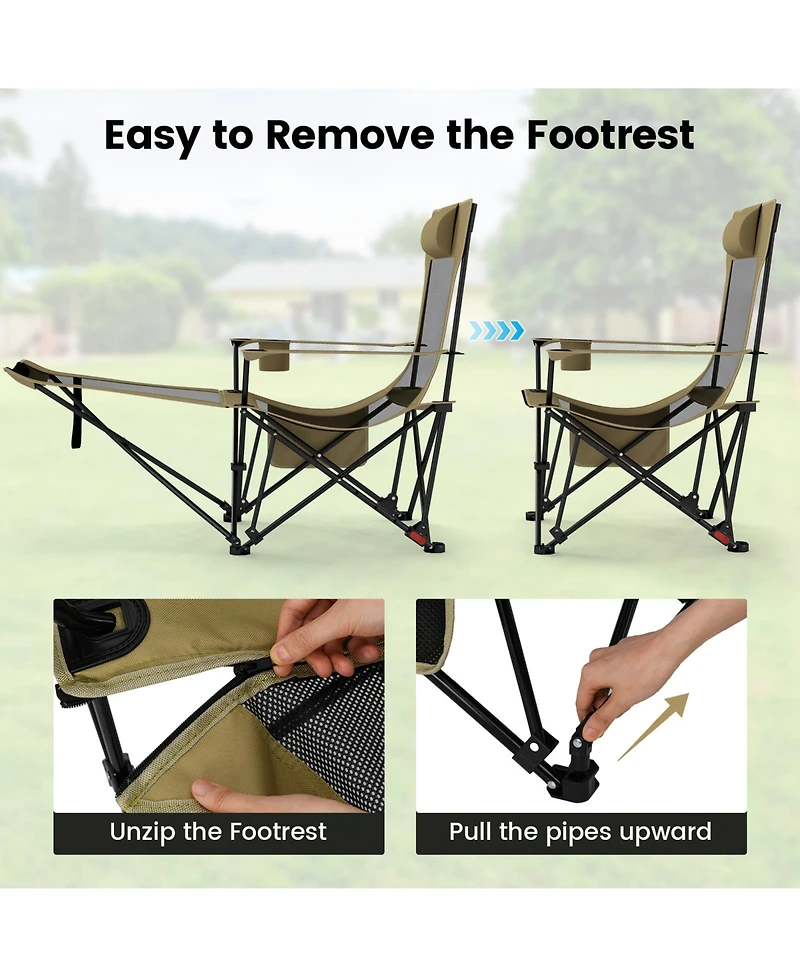 Mecale Reclining Camping Chair with Removable Footrest and Adjustable Backrest