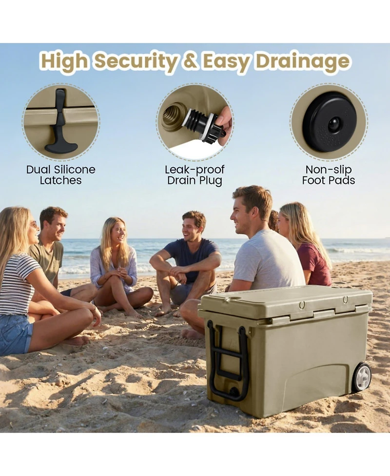 Gouun 75 Quart Portable Hard Cooler with 6 Day Ice Retention Wheels and Cup Holders
