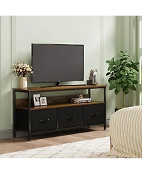 homfan Tv Stand Dresser for 55-Inch Tv with 3 Fabric Drawers and Open Shelf, Media Console Table with Mdf Wood Top and Metal Frame
