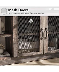 homfan Industrial Farmhouse Tv Stand for 65+ Inch - Gray Media Console with Mesh Doors and Adjustable Shelves, Heavy-Duty Metal Frame