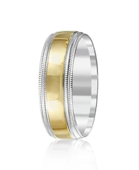 Men's 14k Gold and White Ring, Milgrain Edge (Size 6-13)