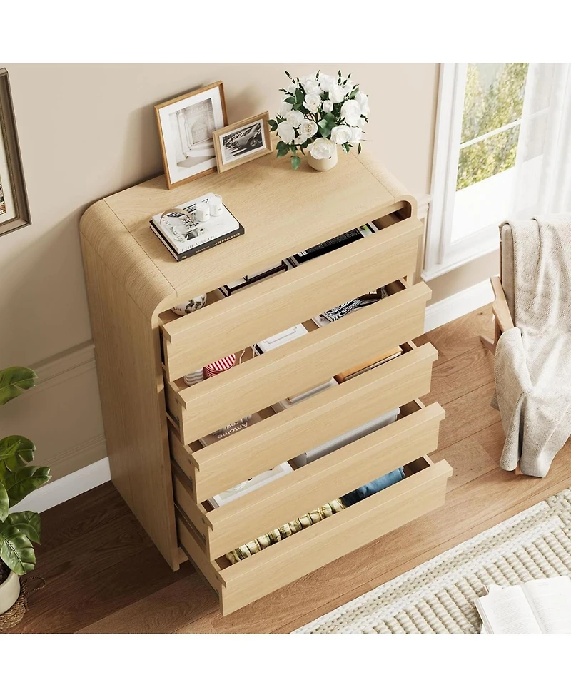 gaomon 45" Tall Wood 5 Drawer Dresser with Arched Curved Profile