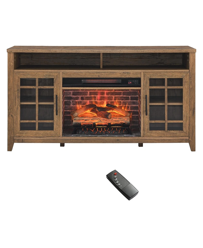 Clihome 55 Inch Tv Media Stand with Electric Fireplace Kd Inserts Heater, Entertainment Center