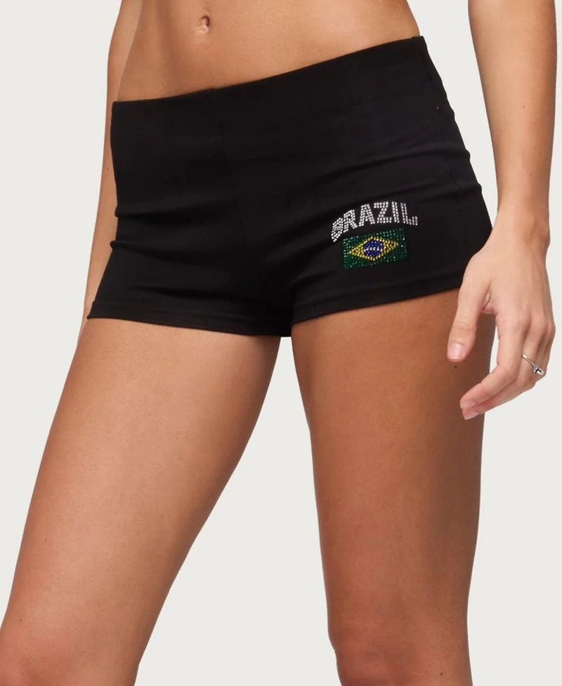 Edikted Women's Brazil Rhinestone Low Rise Shorts