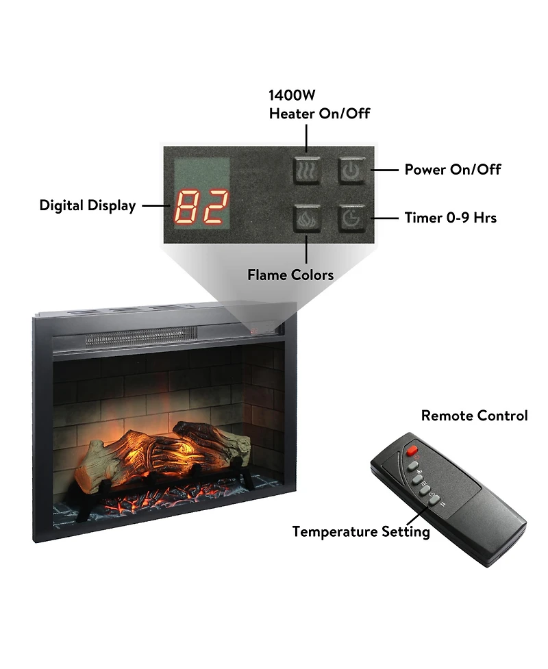 Clihome 28 inch Electric Fireplace Insert, Recessed Fireplace with Multi-color Flame