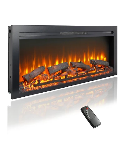 Clihome 44 inch Wall Recessed Electric Fireplace with Remote Control Heater