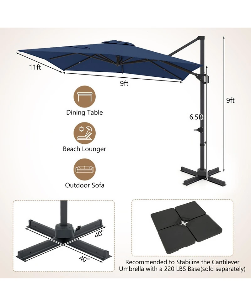 Sugift 11 x 9 Feet Cantilever Patio Umbrella with 360 Rotation and Easy Tilt Adjustment