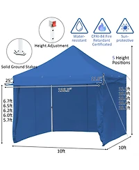 Sugift 10 x 10 Feet Pop-up Gazebo with 5 Removable Zippered Sidewalls and Extended Awning