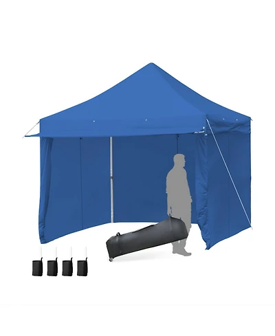 Sugift 10 x 10 Feet Pop-up Gazebo with 5 Removable Zippered Sidewalls and Extended Awning