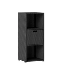 Gouun Outdoor Storage Cabinet with Pe Rattan Organizer 3 Shelves and Removable Drawer