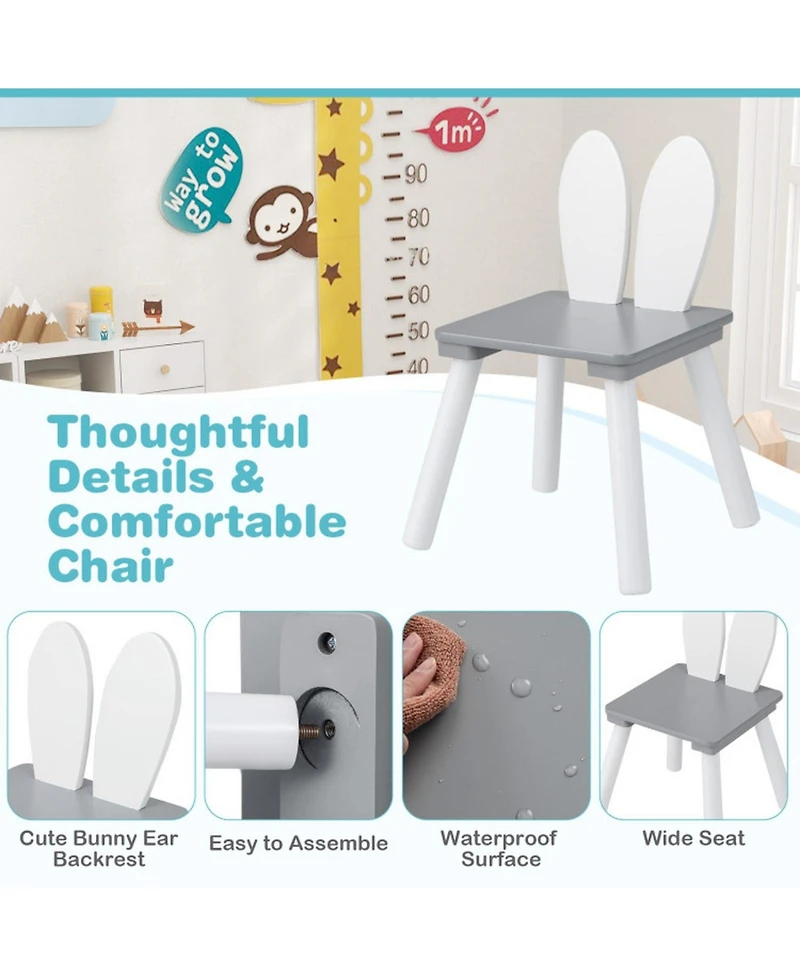 Gouun 3 Piece Kids Table and Chairs Set with Bunny Ear Backrest