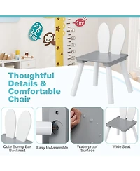 Gouun 3 Piece Kids Table and Chairs Set with Bunny Ear Backrest