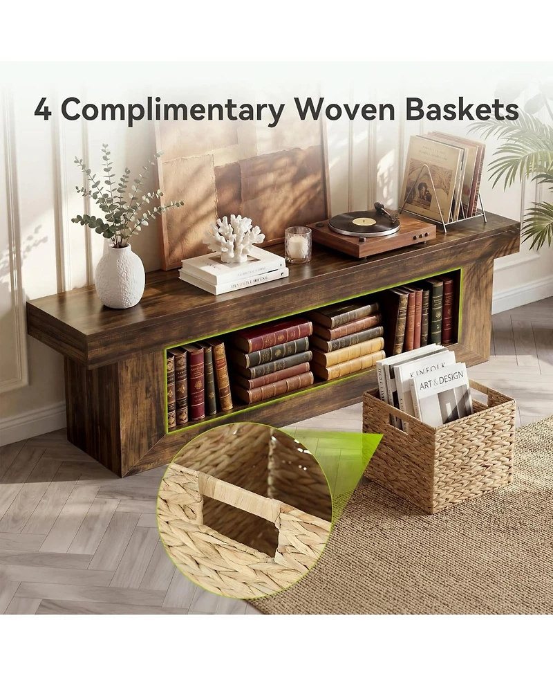 Tribesigns 63" Tv Stand with Storage Baskets, 2-Tier Entertainment Center for 55/60/65 Inches TVs, Farmhouse Wooden Media Console