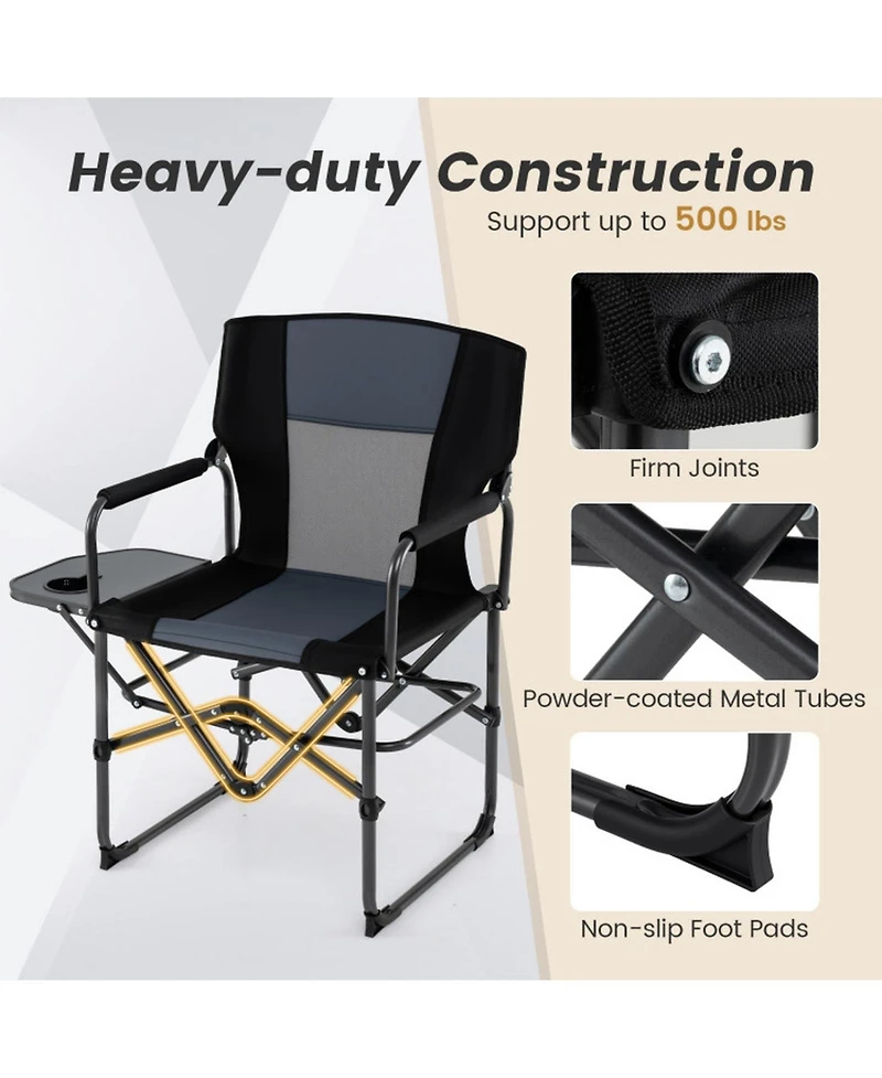 Sugift Folding Camping Chair with Flip-Up Side Table Cup Holder and Carrying Bag