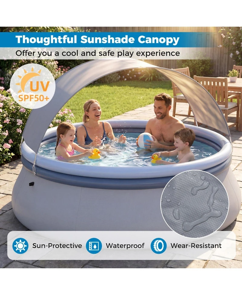 Sugift Inflatable Pool with Sunshade Canopy and 2 Air Chambers