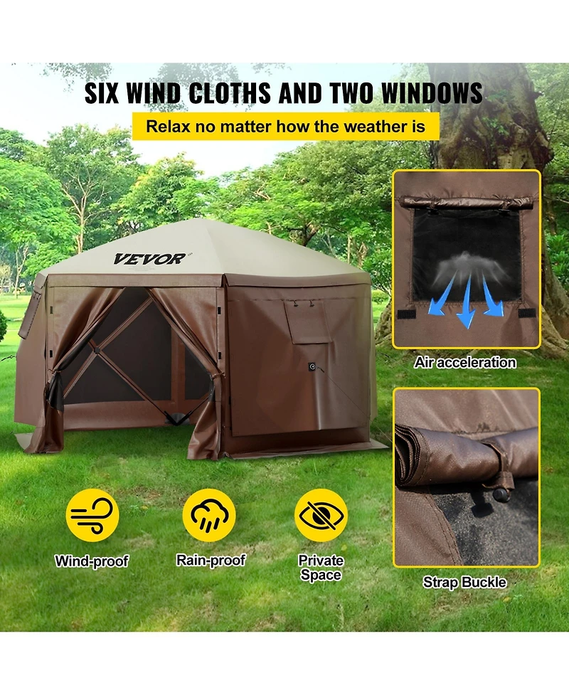 Vevor Pop-up Camping Gazebo Camping Canopy Shelter 6 Sided Sun Shade